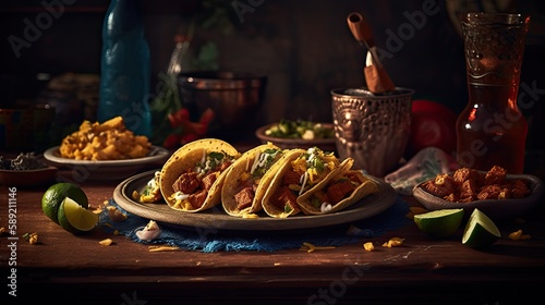 tacos al pastor in a table, created with ai generative ai technology