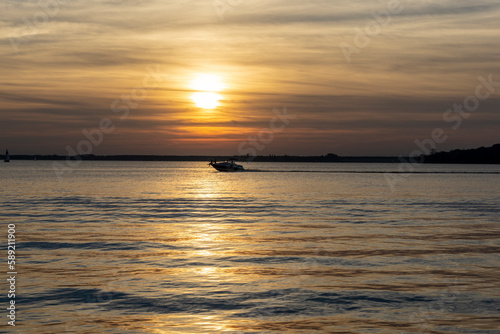 Golden sunset over the Zegrze Reservoir. Poland.