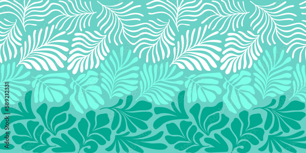 custom made wallpaper toronto digitalTurquoise gradient abstract background with tropical palm leaves in Matisse style. Vector seamless pattern with Scandinavian cut out elements.