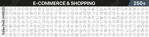 E-commerce and shopping linear icons collection. Big set of more 250 thin line icons in black. E-commerce and shopping black icons. Vector illustration