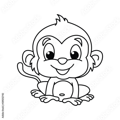 Funny monkey cartoon characters vector illustration. For kids coloring book.