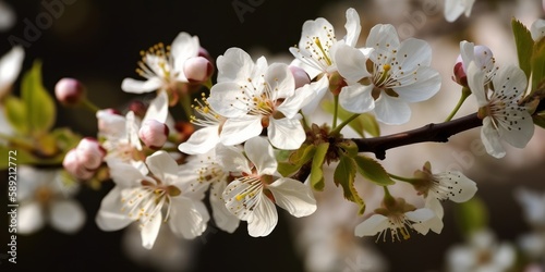 Beautiful closeup spring blossoming tree created with Generative AI