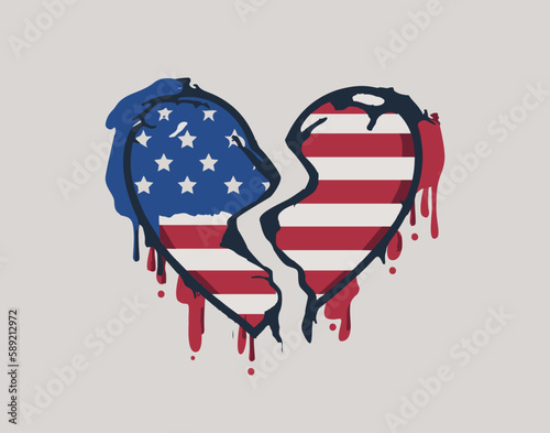 Composition of the American flag in a broken heart.