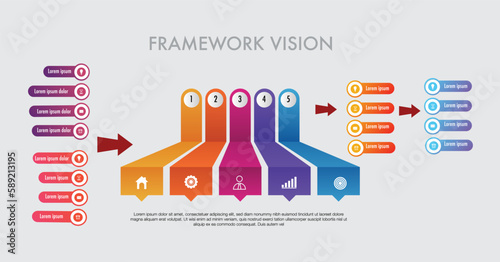 Infographic template for business framework vision processes ,Modern step timeline diagram, procedure concept, with  options, steps or processes.