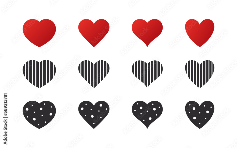 Red Hearts. Hearts signs. Hearts of various shapes. Vector scalable graphics