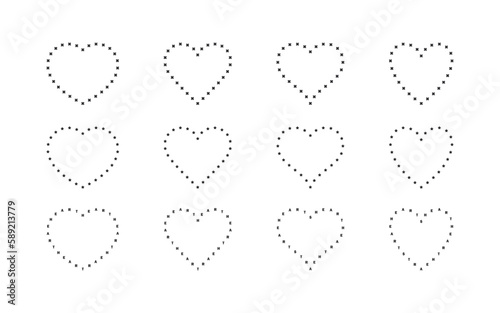 Heart icons. Hearts made up of dots and letters. Hearts of various shapes. Vector scalable graphics