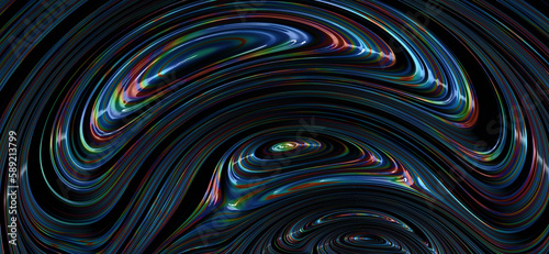 Abstract colorful rainbow swirl line on black. Modern texture background