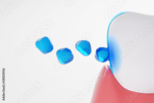 Fotografie Blue fluoride bubble coating teeth and bright teeth to healthy white