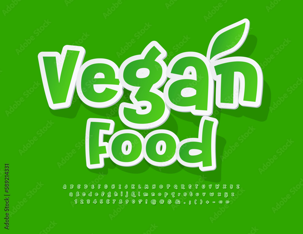 Vector eco Emblem Vegan Menu. Funny Green Font. Playful style Alphabet Letters, Numbers and Symbols set Vector eco Emblem Vegan Menu. Funny Green Font. Playful style Alphabet Letters, Numbers and Symbols set