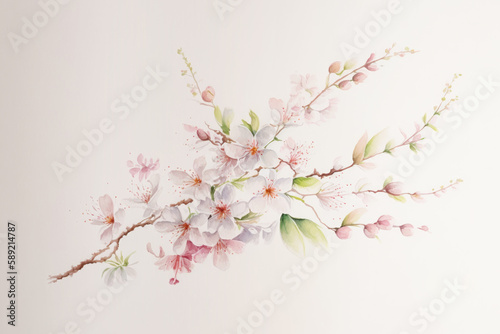 Watercolor painting of cherry blossom flowers on a white background  AI generated