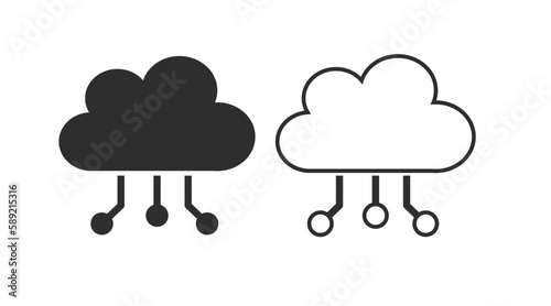 Digital Cloud Icon. Vector isolated editable black and white illustration of a cloud with arrows