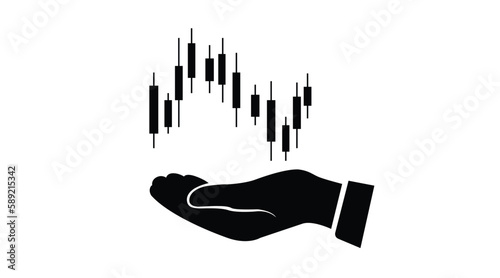 Trading Icon. Vector isolated editable flat illustration of a hand with trading candles