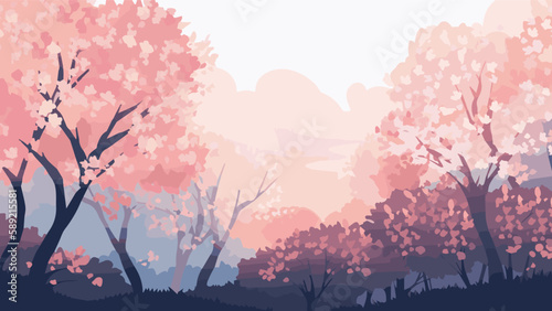 桜並木の美しいイラスト