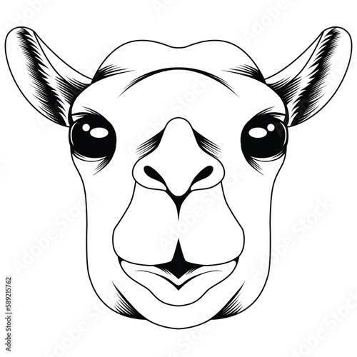 Camel head tattoo style in black and white