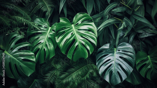 Tropical plant leaves background image  direct view