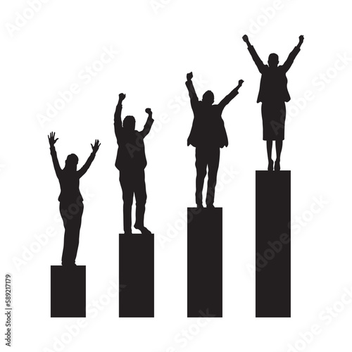 Business people success standing on financial bar graph silhouette 