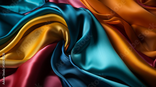 Bold and colorful silk charmeuse: A lustrous and smooth fabric with a glossy finish. Generative AI image. photo