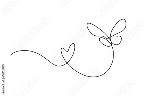 A heart and a butterfly drawn in one line. Vector illustration