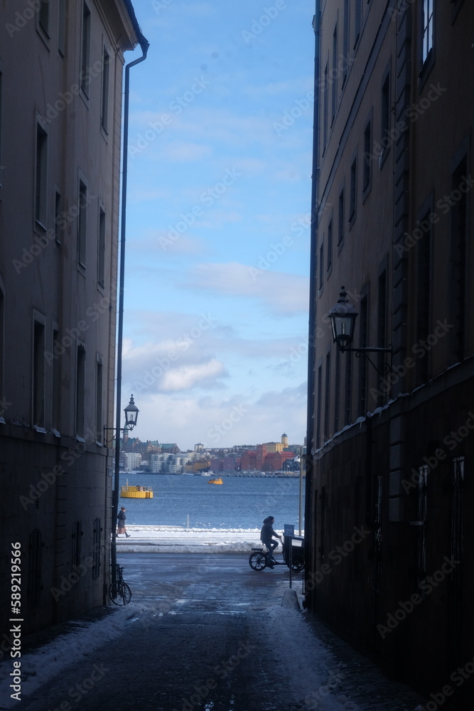 City and sea view from the the streets