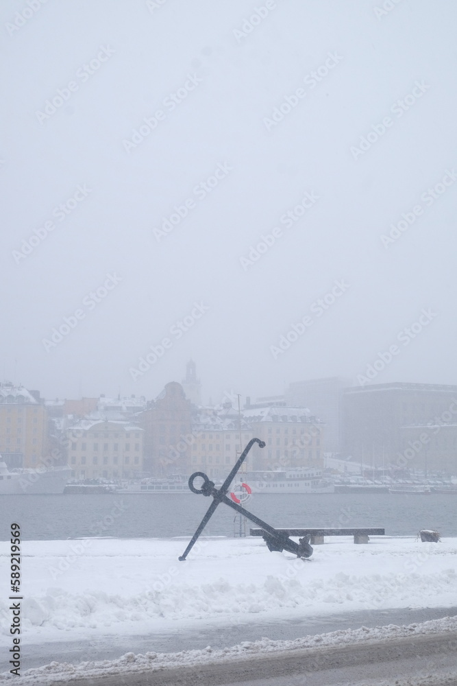 Boat anchor in snow