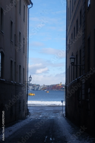 Obraz na płótnie City and sea view from the the streets w salonie