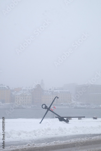 Obraz na płótnie Boat anchor in snow w salonie