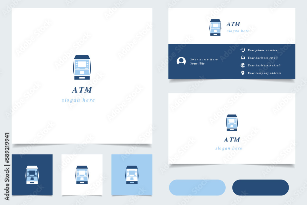ATM logo design with editable slogan. Branding book and business card template.