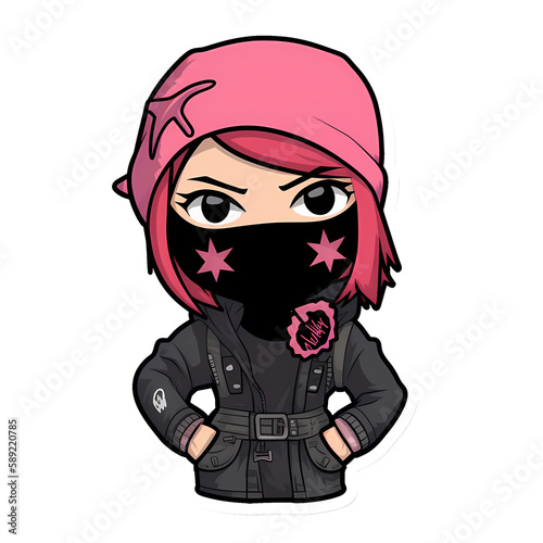 Pink-haired Anarchist Girl in a Pink Hat photo