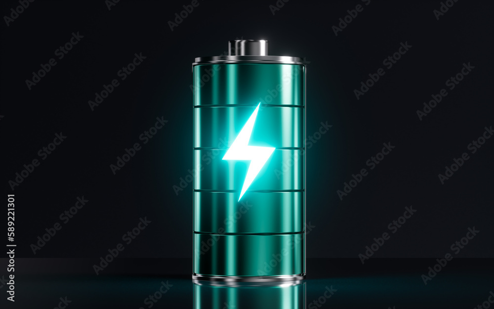A battery with a charging mark, 3d rendering. A battery with a charging mark, 3d rendering.
