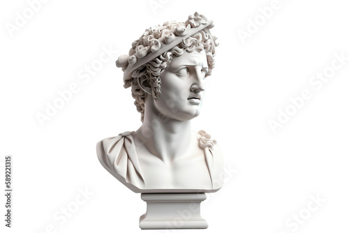 Plaster statue of greek head isolated on white background. Generative AI