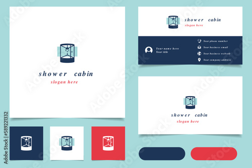 Shower cabin logo design with editable slogan. Branding book and business card template.
