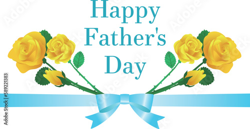 黄色いバラとリボンで飾った父の日のバナー