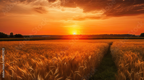 wheat field at sunset. Generative AI image. © Ilona