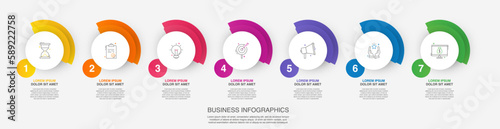 Vector template circle infographics. Modern business concept with seven options and parts. 7 steps for content, flowchart, timeline, levels