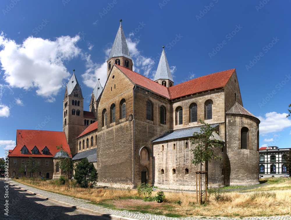Romanesque Liebfrauenkirche church with transept and apse in the old town of Halberstadt, Germany