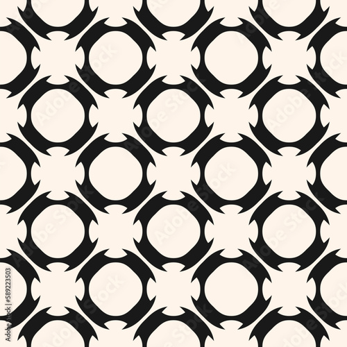 Vector monochrome seamless pattern. Abstract black and white texture  simple geometric figures  smooth lines  circles  repeat tiles. Endless background. Design for decor  print  fabric  textile  cloth