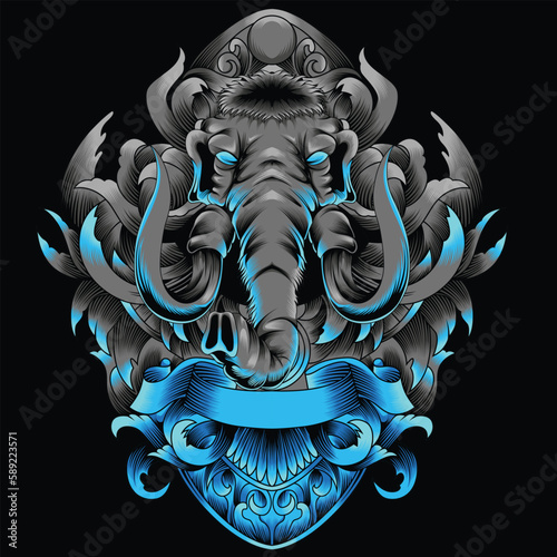 mammoth illustration with baroque ornament