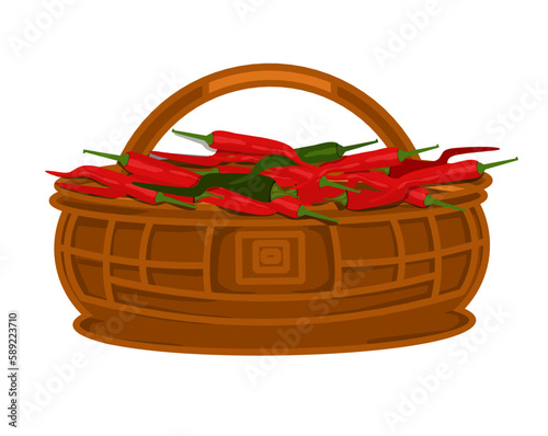 vector illustration of a basket with chili peppers on a white background