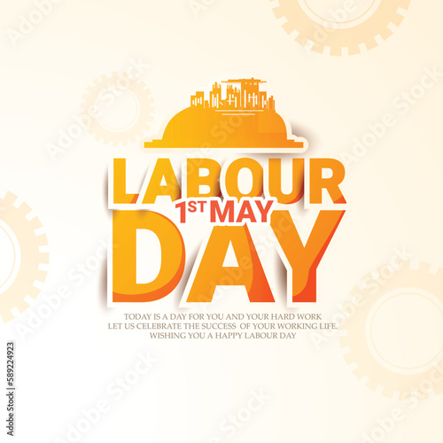 vector poster of Labor Day On 1st May hand lettring with tools.
