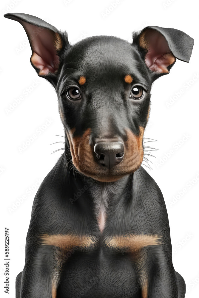 Doberman Pinscher cute dog with a transparent background. Generative AI