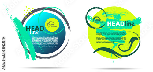 Abstract modern artistic circle set of banners with brush stroke on white background