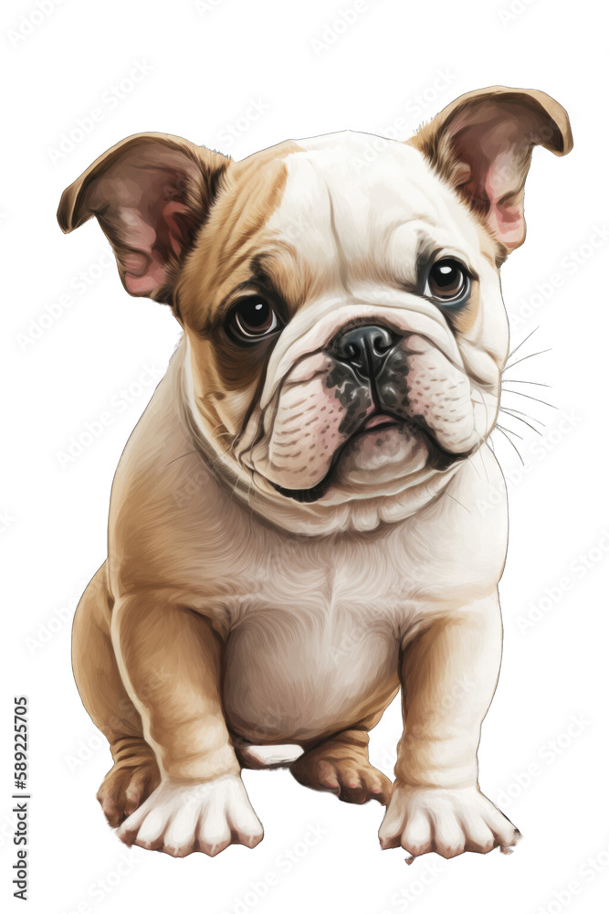 Bulldog cute dog with a transparent background. Generative AI
