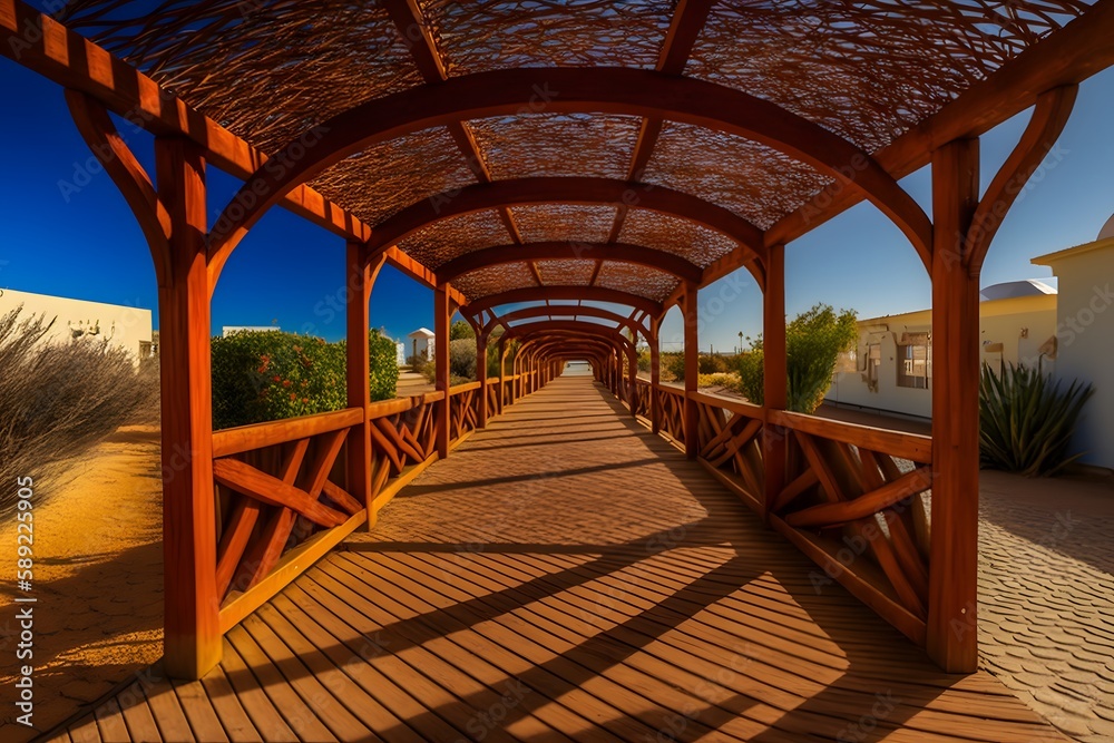 wooden bridge over the sea created using AI Generative Technology