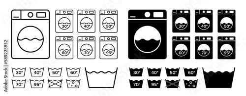 Wash temperature icon set. Water temperature 30C 40C 50C 60C 70C 95C symbol. Vector photo