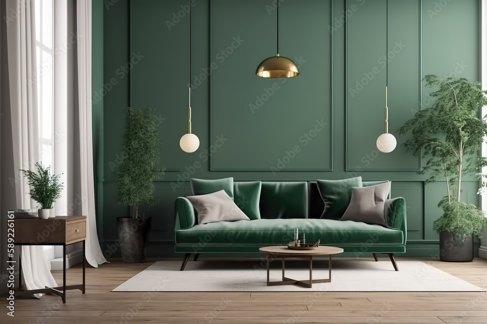 Home Interior Mock Up With Green Sofa