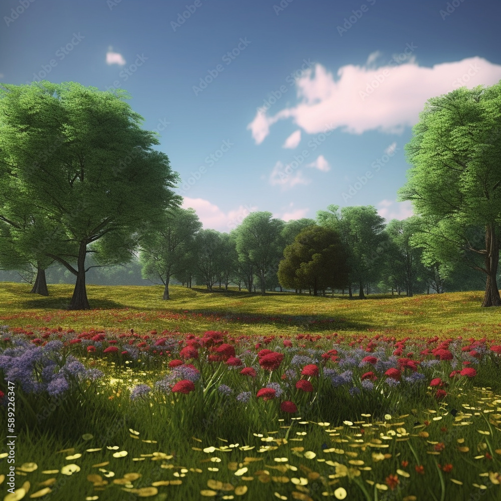 Obraz premium Flower Forest, trees in background, Created using generative AI
