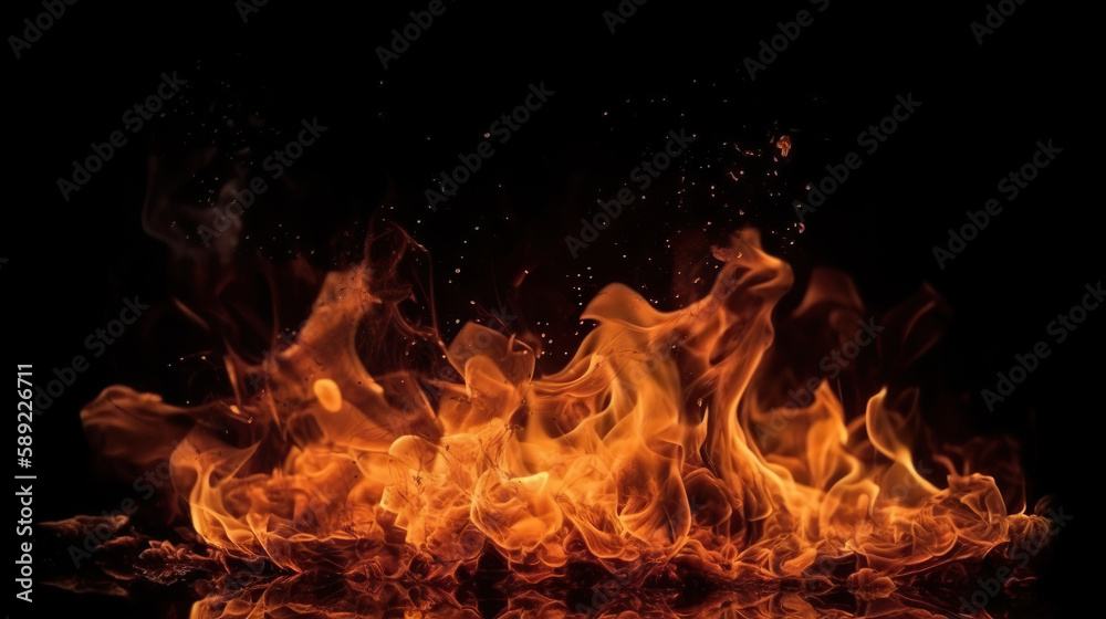 Fire on black background. Based on Generative AI Fire on black background. Based on Generative AI