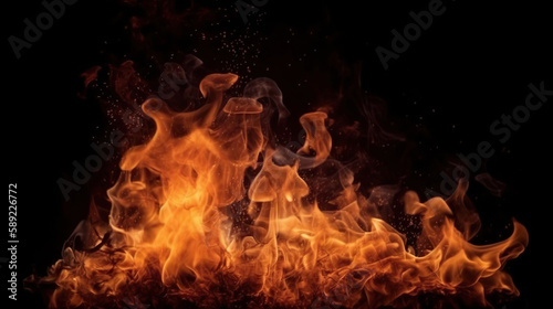 Fire on black background. Based on Generative AI © Yeti Studio