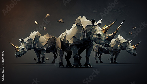 Fototapeta Naklejka Na Ścianę i Meble -  Rhinoceros animal abstract wallpaper. Contrast background Rhino in vivid colors generative ai