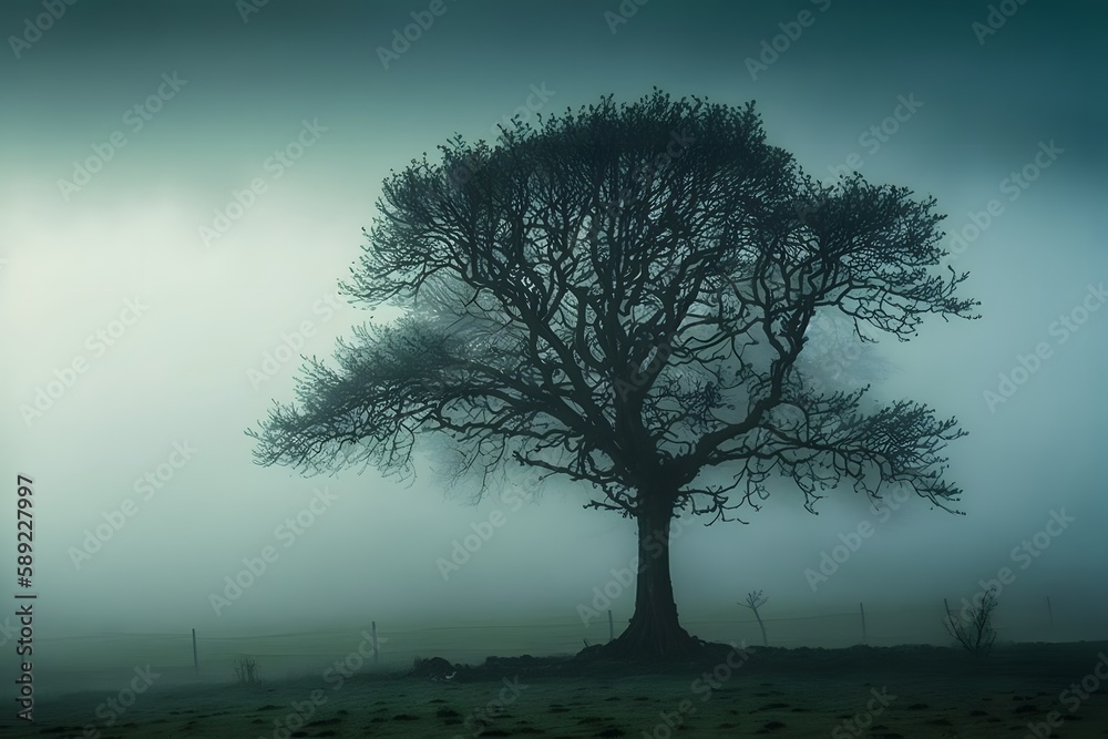 Obraz premium tree in the mist created using AI Generative Technology